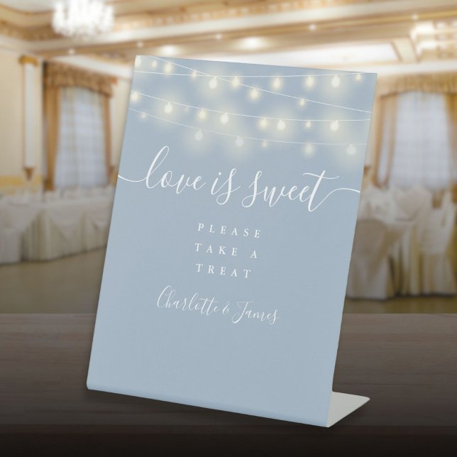 Love Is Sweet Favour String Lights Dusty Blue Pedestal Sign (Love Is Sweet Favor String Lights Dusty Blue Pedestal Sign)