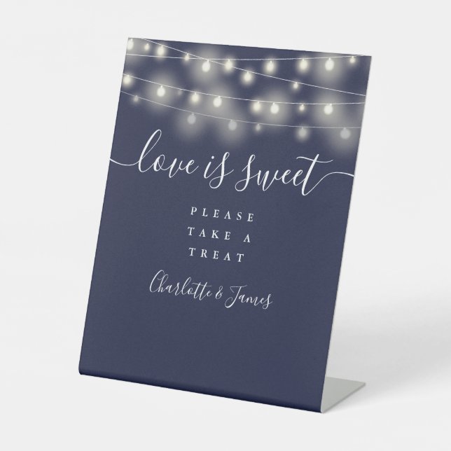 Love Is Sweet Favour String Lights Navy Blue Pedestal Sign (Front)