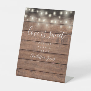Love Is Sweet Favour String Lights Rustic Wood Pedestal Sign