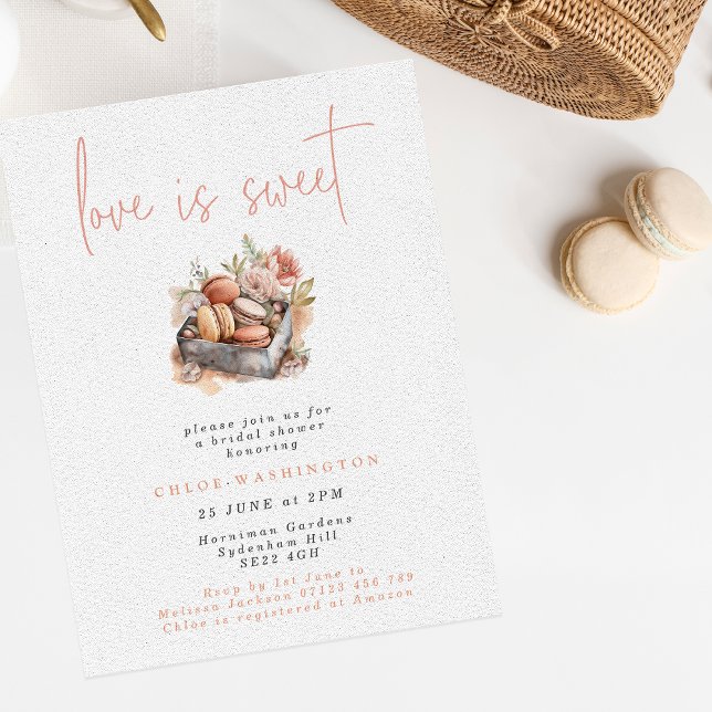 Love is Sweet Floral Macarons Bridal Shower Invitation (Creator Uploaded)