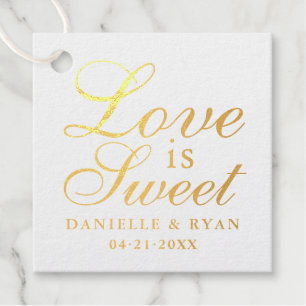 Love is Sweet Gold Script Monogram Wedding Favour Tags