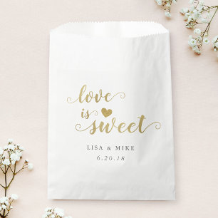 Love is Sweet Gold Script Wedding Bridal Shower Favour Bag