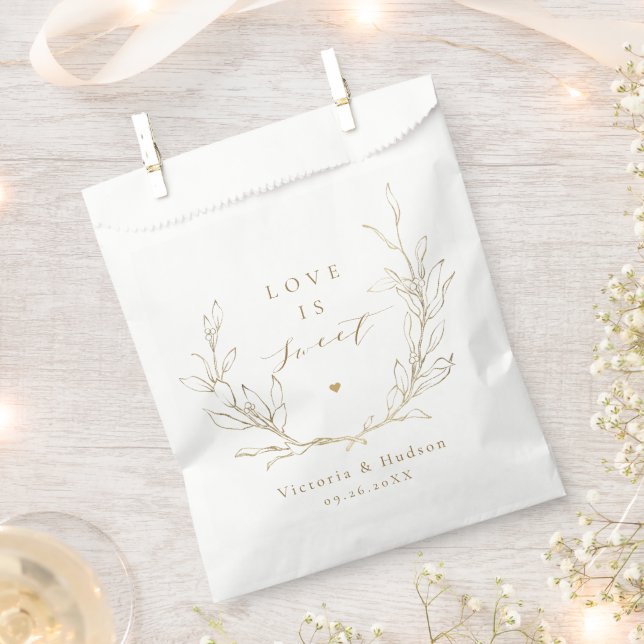 Love is sweet Gold simple botanical wreath wedding Favour Bag (Clipped)