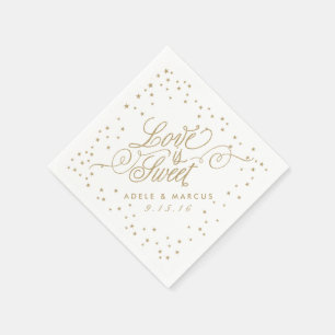 "Love is Sweet" Gold Stars Fancy Wedding Napkins
