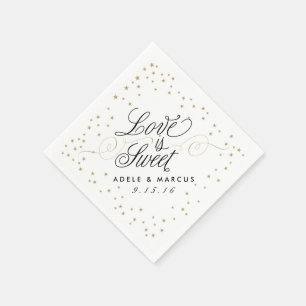 "Love is Sweet" Gold Stars Wedding Napkins