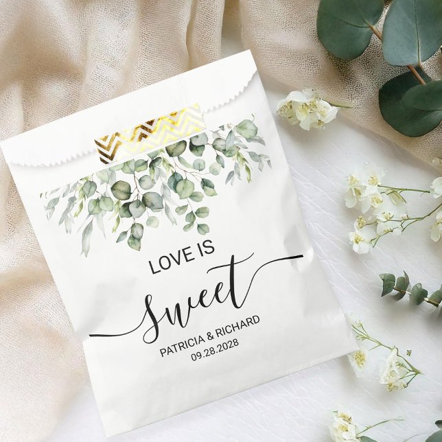 Love Is Sweet Greenery Eucalyptus Wedding Favour Bag (Creator Uploaded)