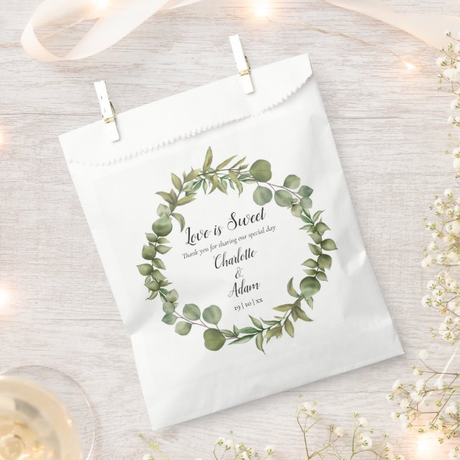 Love Is Sweet Greenery Garland Wedding Favour Bag (Clipped)