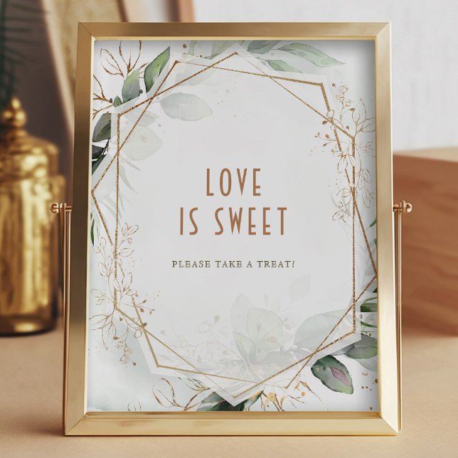 Love is Sweet Guests Green & Gold Rustic Sign (Creator Uploaded)