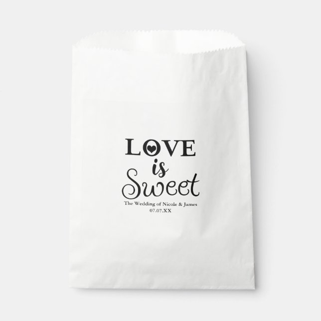 Love is Sweet Heart Wedding Black & White Favour Favour Bag (Front)