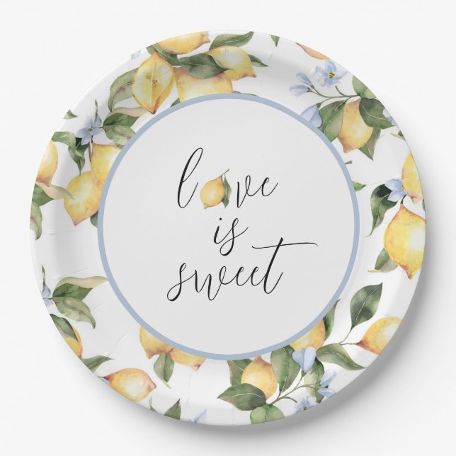 Love is Sweet Lemon Paper Plates (Front)