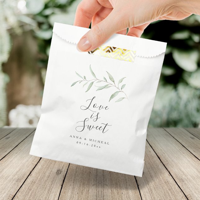 Love is sweet minimal greenery rustic wedding favour bag (Love is sweet minimal greenery rustic wedding favor bag)