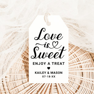 Love is Sweet Modern Black Heart Script Favour Gift Tags