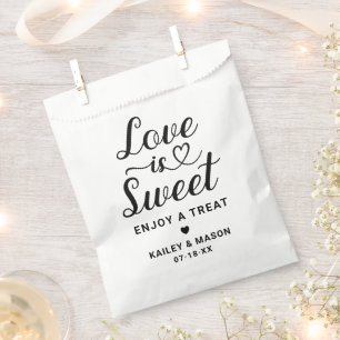 Love is Sweet Modern Black Heart Script Wedding Favour Bag