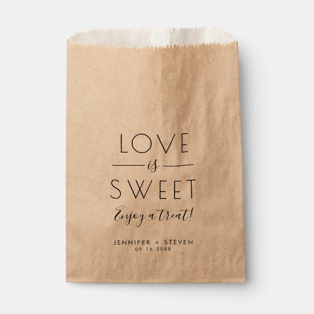 Love is Sweet Modern Black & White Kraft Treat Favour Bag (Front)
