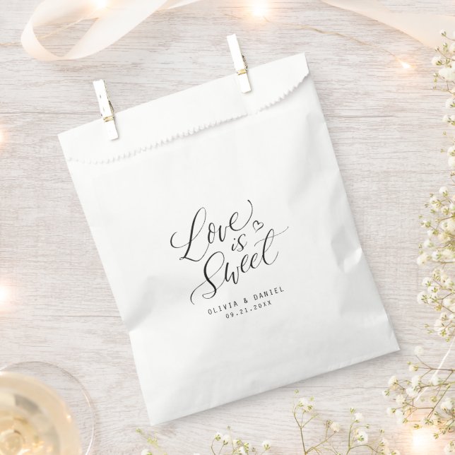 "love is sweet" modern calligraphy wedding favour bag (Clipped)