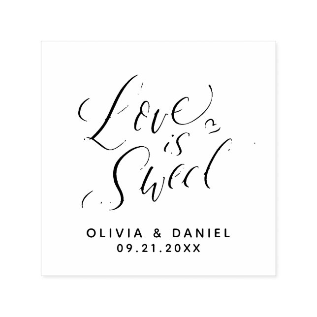 "love is sweet" modern calligraphy wedding self-inking stamp (Design)
