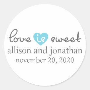 Love Is Sweet Modern Heart Labels (Grey / Blue)