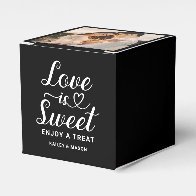 Love is Sweet Modern Heart Script Wedding Photo Favour Box (Front Side)
