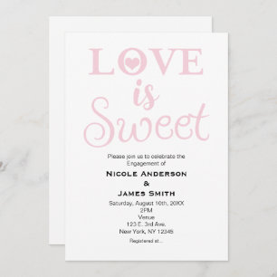 LOVE IS SWEET Modern Pink & White Engagement Invitation