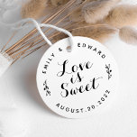 Love is Sweet Modern Rustic Wedding Round Favour Tags<br><div class="desc">Custom-designed modern rustic wedding favour tags featuring "Love is Sweet" black and white design.</div>