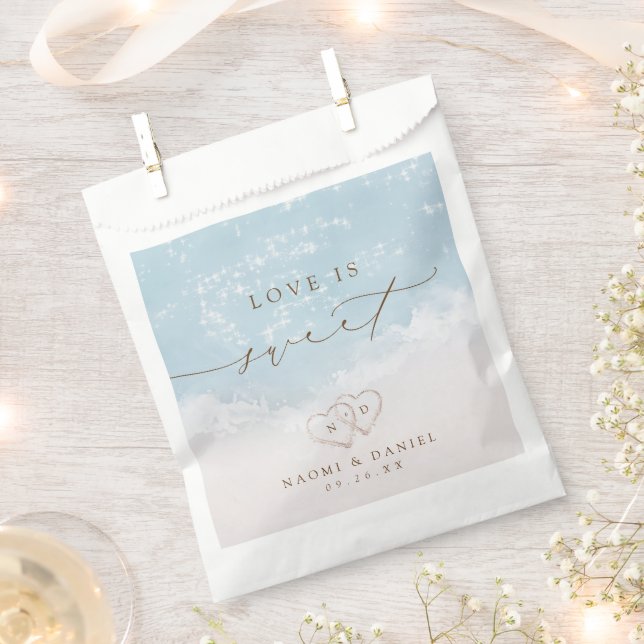 Love is Sweet Modern Script Beach Sand Hearts  Favour Bag (Clipped)