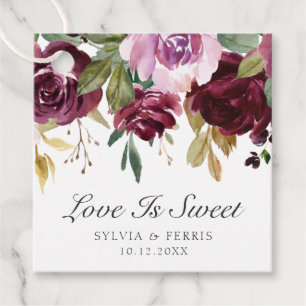 Love Is Sweet Moody Plum Watercolor Floral Wedding Favour Tags