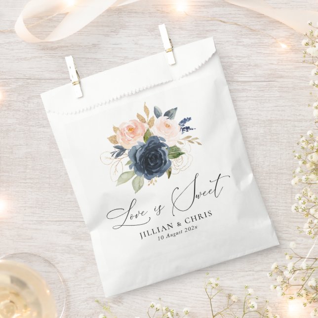 love is sweet navy and blush floral wedding favour bag (Clipped)