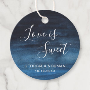 Love Is Sweet Navy Blue Watercolor Wedding Favour Tags