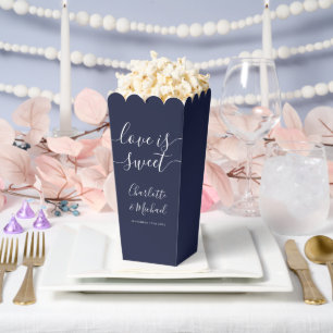 Love Is Sweet Navy Blue Wedding Popcorn Favour Box