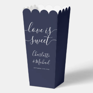 Love Is Sweet Navy Blue Wedding Popcorn Favour Box