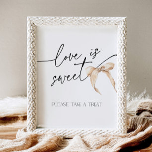 Love is Sweet Neutral Bow Bridal Shower Tie Knot Pedestal Sign