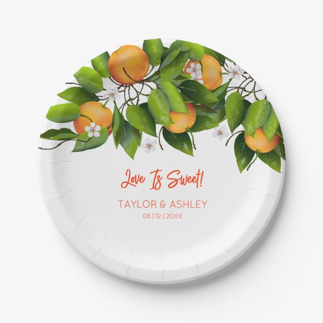 Love Is Sweet Orange Citrus Fruit Paper Plate (Front)