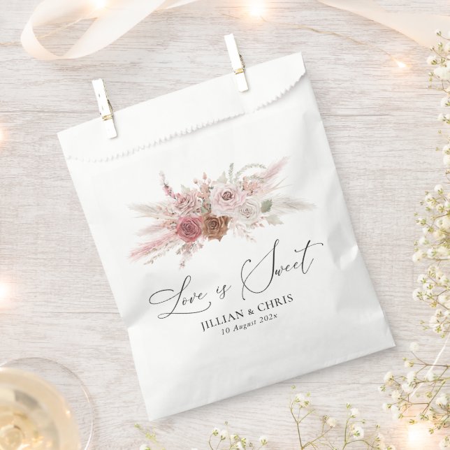 love is sweet pampas floral dusty pink wedding favour bag (Clipped)