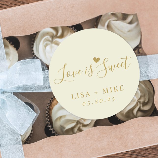 Love is Sweet Personalised Wedding Favour Classic Round Sticker (Creator Uploaded)