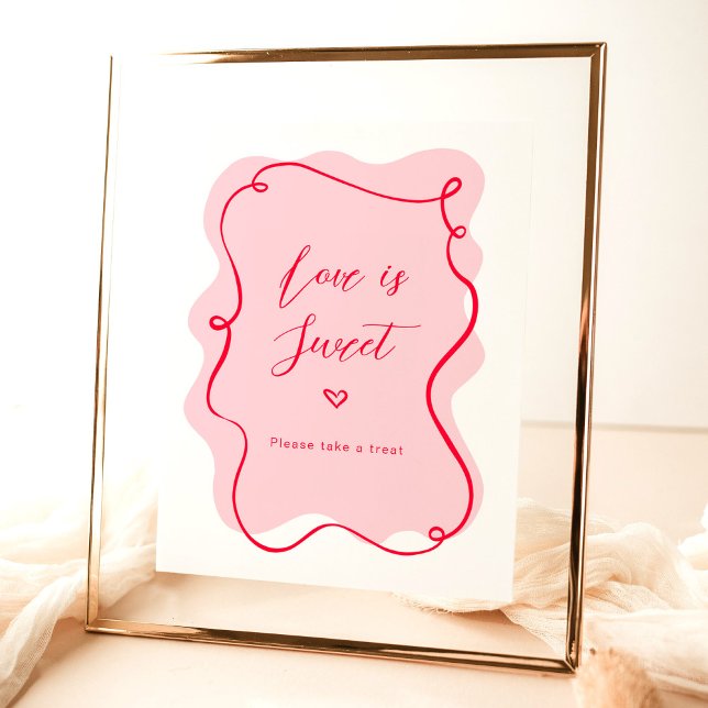 Love is sweet pink and red retro wavy frame poster (Creator Uploaded)
