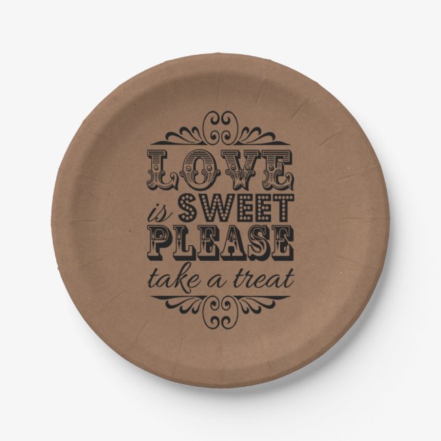 Love Is Sweet, Please Take A Treat! Paper Plate (Front)