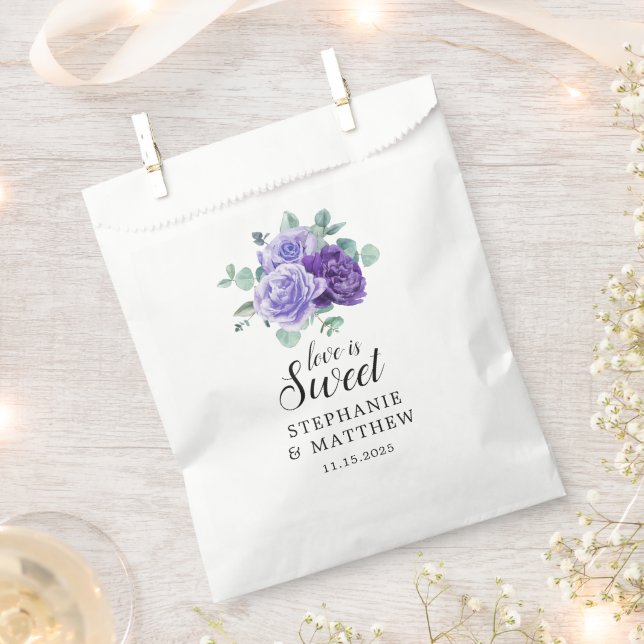 Love Is Sweet Purple Blooms Eucalyptus Wedding Favour Bag (Clipped)