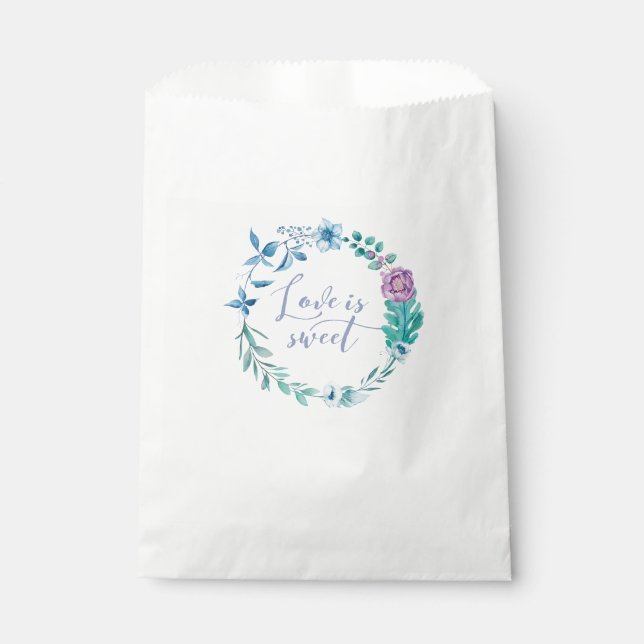 Love is Sweet purple floral Wedding Favor Bags (Front)