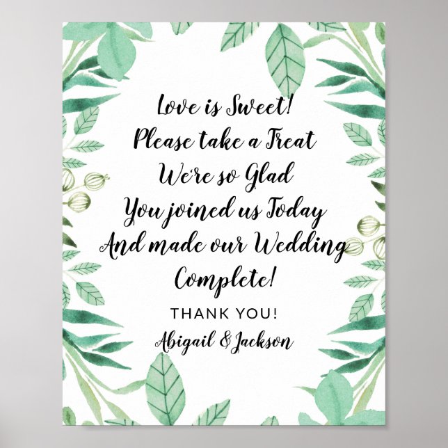 Love is Sweet Quote Wedding Reception Treat Sign (Front)