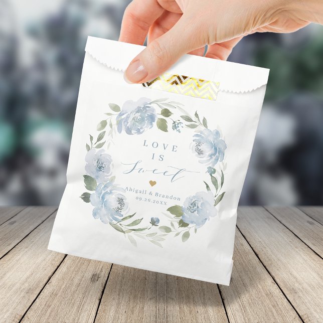 Love is sweet Romantic dusty blue floral wedding Favour Bag (Love is sweet Romantic dusty blue floral wedding Favor Bag)