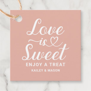 Love is Sweet Rose Gold Heart Script Wedding Favour Tags