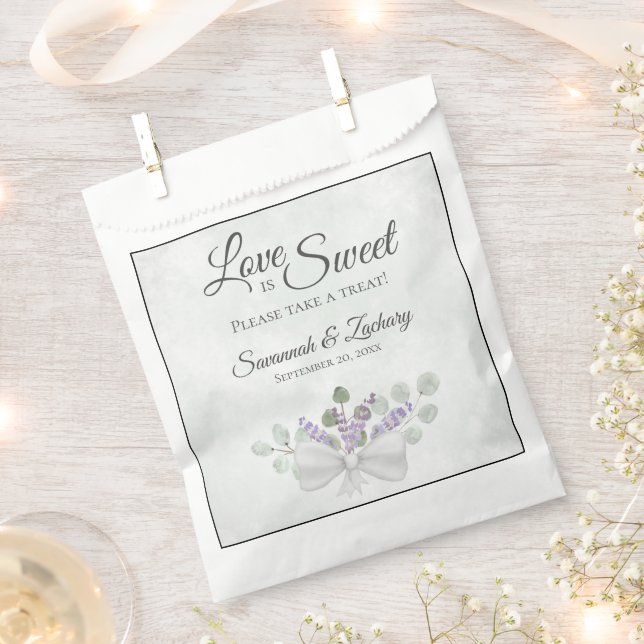 Love is Sweet Rustic Eucalyptus & Lavender Wedding Favour Bag (Clipped)