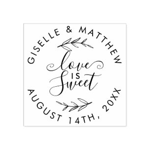 Love Is Sweet Rustic Hand Lettering Wedding Date Rubber Stamp