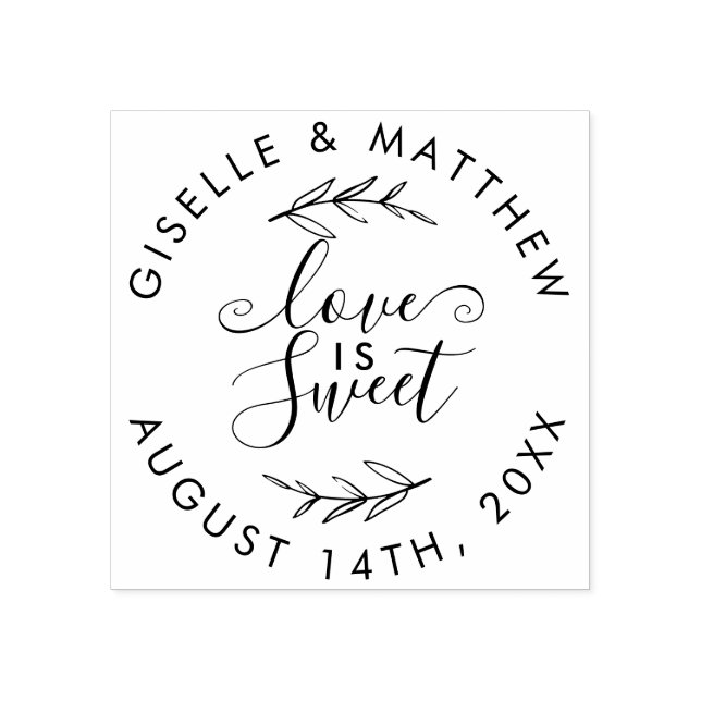 Love Is Sweet | Rustic Hand Lettering Wedding Date Rubber Stamp (Imprint)