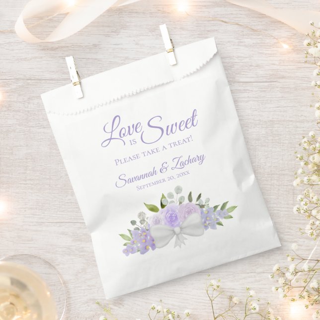 Love is Sweet Rustic Lavender Purple Roses Wedding Favour Bag (Clipped)