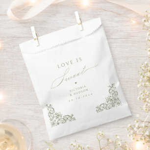 Love is Sweet Sage Green Elegant Vintage Wedding Favour Bag