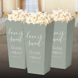Love Is Sweet Sage Green Wedding Popcorn Favour Box