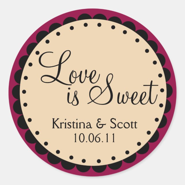 Love is Sweet - Scalloped Edge - Personlize Classic Round Sticker (Front)