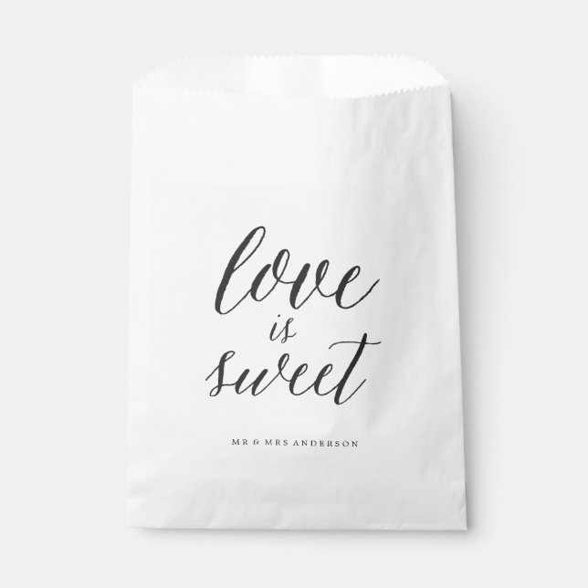 Love Is Sweet Script Chic Calligraphy Name Wedding Favour Bag (Front)