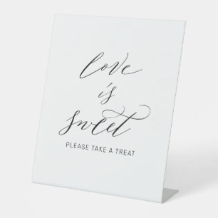 Love is Sweet Simple Black White Script Wedding Pedestal Sign
